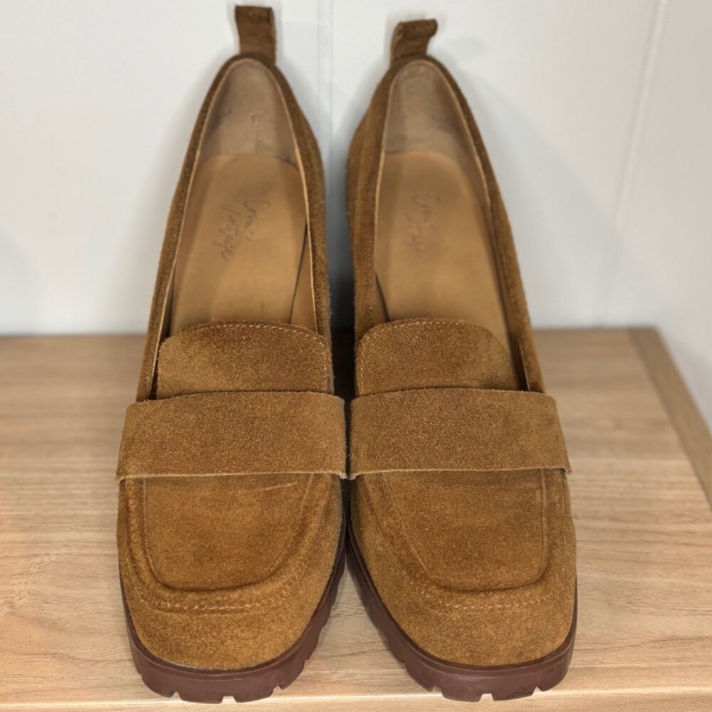 Crown Vintage Alivia Loafer Heels Women’s Size 9.5 Mocha Latte Block Heel